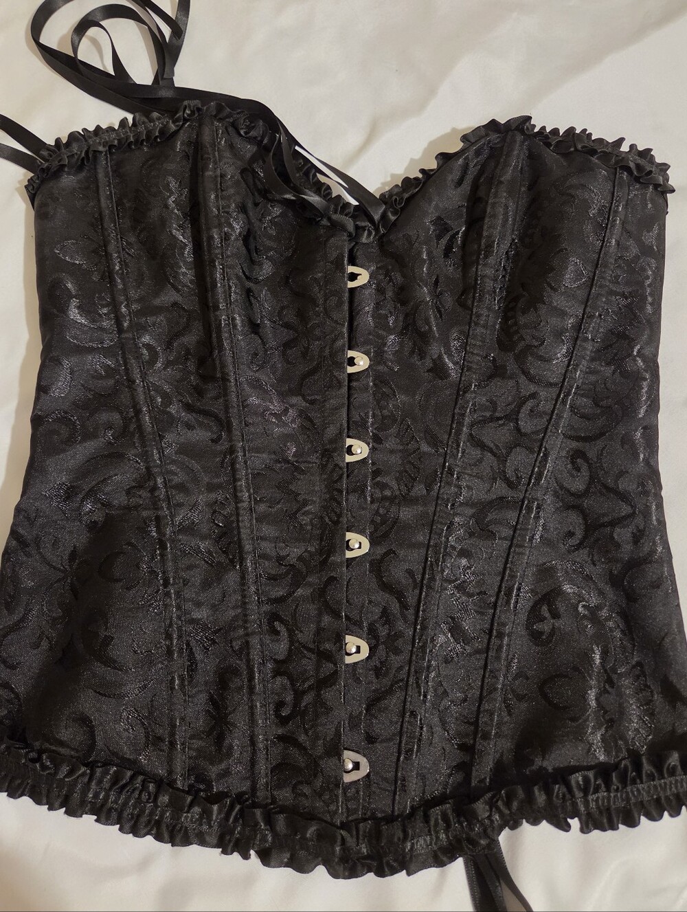 Black Lace-Up Brocade Corset Skirt. S